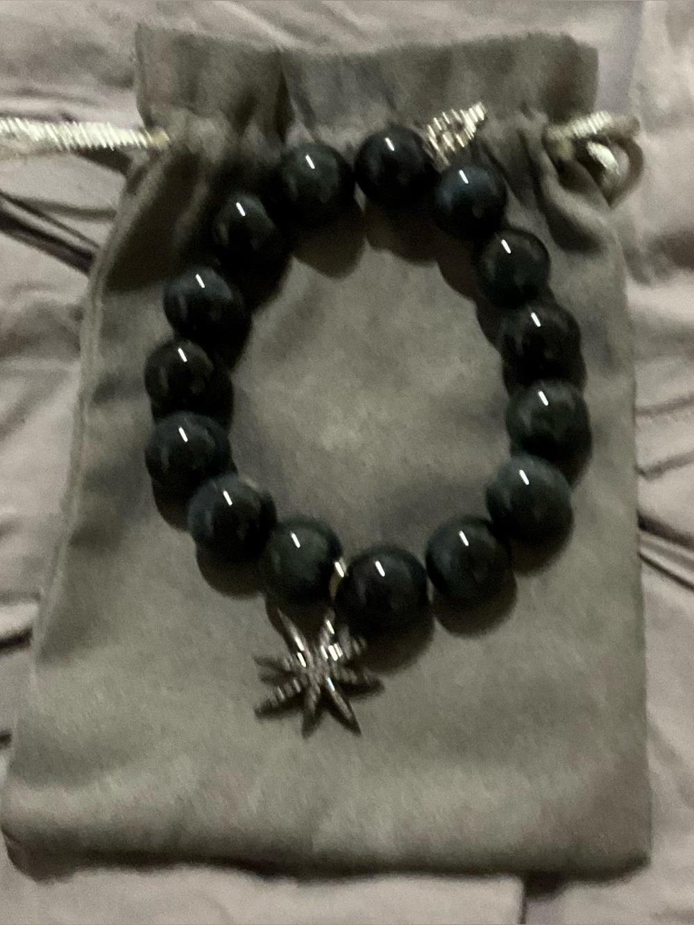 Black Onyx Beaded Bracelet with Crystal Star Charm